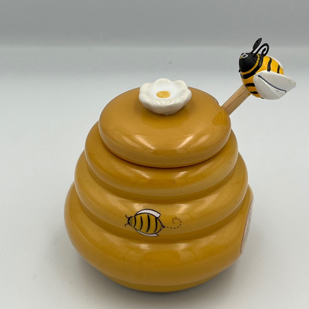 Honey Miel Cute Bee Hive Jar with Lid and Dipper Spoon Novelty Kitchen Decor - Picture 3 of 9